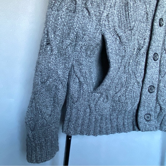 Banana Republic Shawl Cardigan Merino Wool Blend Cable Chunky Knit Gray Men Sz S - Picture 3 of 16